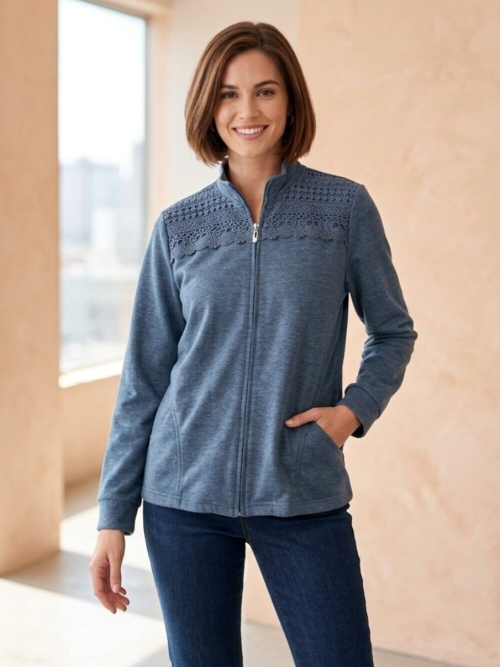 ALFRED DUNNER Long Sleeve Heather Knit Jacket